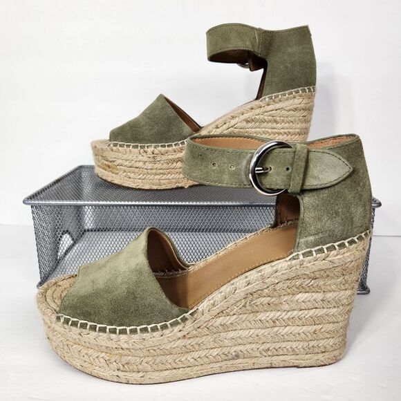 Marc Fisher Adalyn Espadrille Leather Wedge Platform Olive Green Suede Size 8.5 - Picture 3 of 14